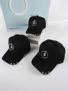 朋克风酷炫金属D形环扣棒球帽，街头风遮阳帽，男女通用款 - 黑色 - 查看 1