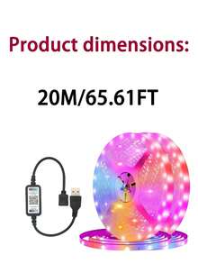 一套 1-100 英尺 RGB LED 灯带，5V USB 供电，适用于智能家居，可通过 APP 控制，自粘式 LED 灯带，适用于卧室、游戏室、天花板、派对、节日礼物、圣诞节和婚礼装饰、家居装饰派对节日照明、客厅卧室电视背景氛围灯（带记忆模式） - 彩色光 - 查看 15