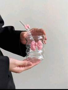 蝴蝶公主系列玻璃吸管杯 - 咖啡牛奶茶吸管杯，带蝴蝶结玻璃吸管 - 节日生日的理想礼物！ - 彩色 - 查看 2