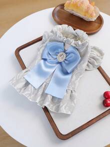 宠物连衣裙一件装，可爱浪漫蕾丝薄纱裙套装，适合小型犬和幼犬，法式蓝色蝴蝶结设计 - 彩色 - 查看 5