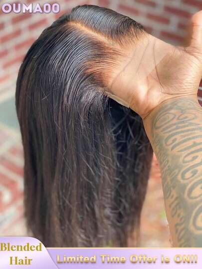 13x6、13x4、5x5 高清蕾丝前额假发，采用真人发混纺，200% 超高密度顺滑直发假发，预先拔毛，带有婴儿发和自然发际线，无需胶水，自然色泽，超浓密丝滑，无需胶水即可佩戴