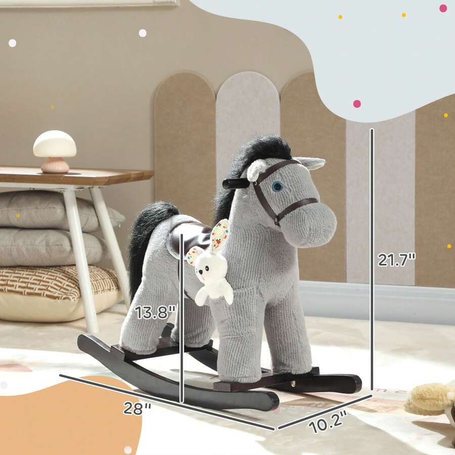 Children's Rocking Horse, Plush Children's Riding Toys, 2-5 Year Old Children's Toys, Gray - Grey. - View 1