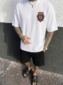 Men's Round Neck Cartoon Numeral Print Casual Versatile Daily Wear Short Sleeve T-Shirt - White - View 2