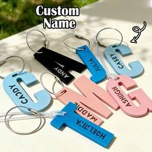 Personalized Acrylic Keychain Laser Cut Hollow Name Tag Pendant Backpack Charm Customized Letter Plate Luggage Tag - A - Nameplate With Initials Of the Iron Ring - View 5