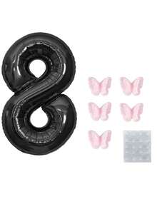 7 pièces Ensemble de ballons en feuille numérique, ballons numérotés noirs, convient pour la décoration d'anniversaire de 11e, 12e et 21e, fournitures de fête pour garçons, bébés et filles, décorations de fête noires - noir - Voir 9