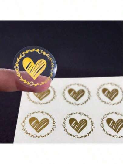 100pcs/Pack Transparent Heart Shaped Envelope Sealing Stickers, Round Transparent Heart Labels, Gift Packaging Decorative Stickers