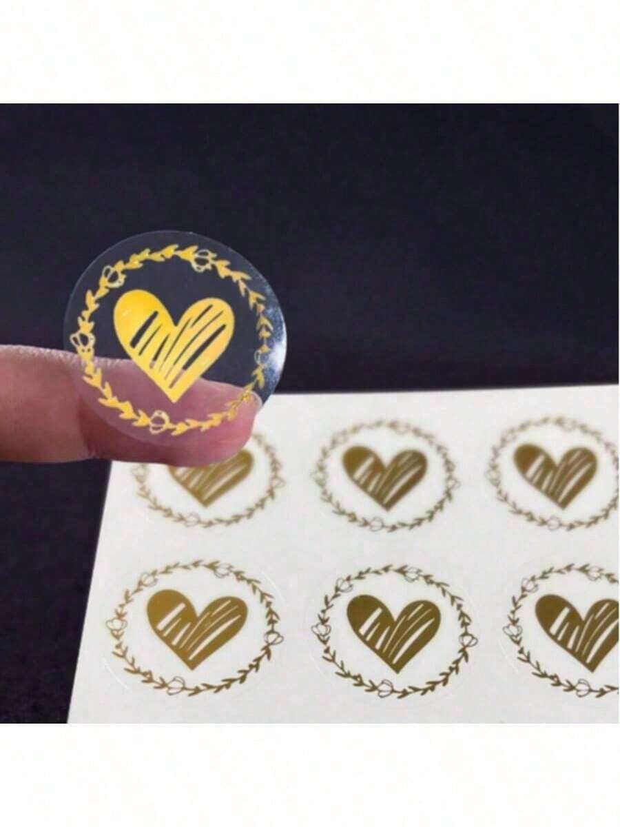 100pcs/Pack Transparent Heart Shaped Envelope Sealing Stickers, Round Transparent Heart Labels, Gift Packaging Decorative Stickers - Multicolor - View 1