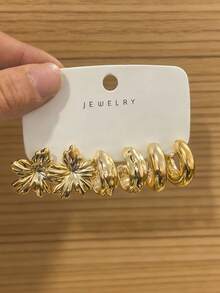 6-18件金色时尚耳环套装，时尚优雅，适合日常、派对和活动佩戴。 - 金色 - 查看 2