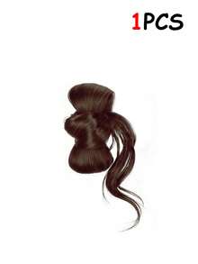 1 Set New Low Ponytail Wig, Curly Women's Hair, Hair Clips, Floral Hair Bun, Natural Fluffy Bottom Half, Faux Braided Hairstyle Set - Multicolor - View 7