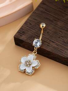 1件花朵吊坠肚脐环，适合女性 - 白花 - 查看 2