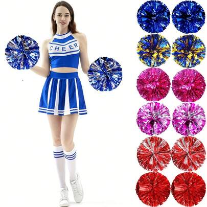 Pink & Silver Cheerleading Pom Poms, Lightweight Plastic Handle Fluffy Tassels For Girls & Adults, Cheer Dance Performance, School Sports Events, Party, Football, Basketball Games, Festival Decoration To Support Your Favorite Team