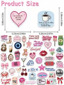 50张粉色涂鸦励志女性贴纸，适用于笔记本电脑、剪贴簿、行李箱、滑板、头盔等，卡通美学风格，创意礼物，剪贴簿用品，文具，趣味贴纸，Kindle适用 - A - 查看 11