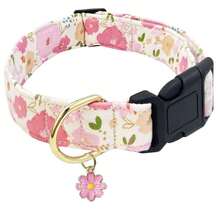 Soft & Comfortable Floral Print Pet Dog Collar With Flower Pendant, Adjustable & Washable Cute Dog Necklace - Pink - View 7