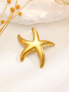 Broche de aço inoxidável com design de estrela-do-mar, flor, laço, estrela e formas geométricas. Acessório de joalheria elegante e minimalista para mulheres, ideal para uso diário, festas e eventos. - Ouro amarelo - Ver 15
