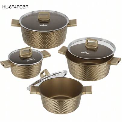 HOMELUX Pannenset 8-delig, geschikt voor inductie/gas, maten 20/24/28/32 cm