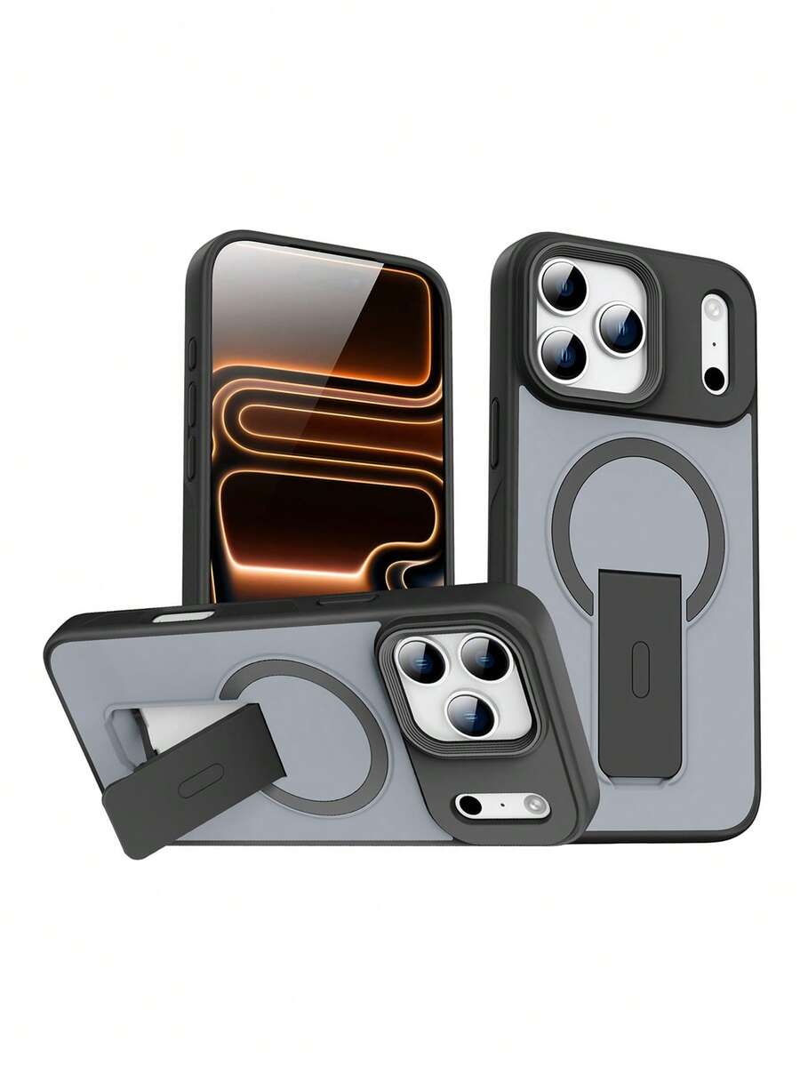 Creative Foldable Invisible Bracket Magnetic Glossy Skin Invisible Bracket Phone Case Compatible With IPhone 17 Pro Max, 16 Pro New Model, 15, Personalized 14, Simple 13/12/11, 17 Air, 15 Plus, Anti-Fall - Black - View 1