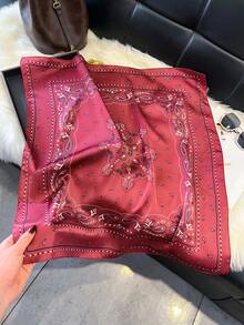 1pc Fashionable Paisley Print 70cm Square Scarf, Bandana Suitable For Casual, Streetwear, Headwrap, Outdoor Sun Protection, Decorative Accessory,Holiday,Travel,Festival,Beach Cover Up - Red - View 2
