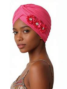 1pc Women's Floral Headscarf Hat, Fashionable Breathable Sweat-Absorbent Outdoor Accessory, Women Brimless Hat, Pleated, Headscarf Hat, Suitable For Daily Use And Travel,Summer,Beach,Holiday,Festival - Style 1 - View 2