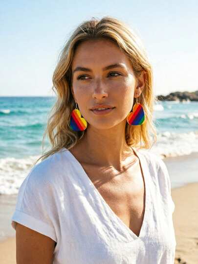 זוג אחד עגילי עור אלגנטיים ואופנתיים בצורת לב קשת, מתאים ליומיום, קז'ואל, דייט, יום הולדת, מתנה לחג