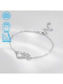1pc Elegant Butterfly Heart-Shaped 925 Sterling Silver Women's Bracelet, Fashion Design With Zirconia Stones, Suitable For Weddings, Vacations, Daily Wear And Holiday Gifts - Silver - View 7