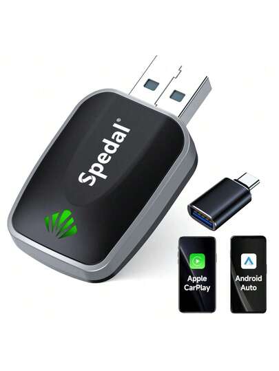  Spedal 无线 CarPlay 和 Android Auto 适配器，即插即用加密狗，适用于 iOS 10+/Android 11+，支持 USB-A/C（适用于 2016 年及之后配备原厂有线 CarPlay 的车型）