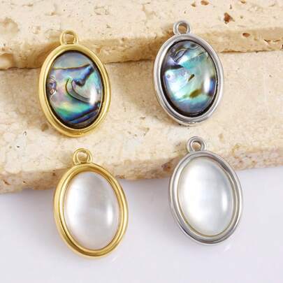 1 cái/4 cái Mặt dây chuyền hình oval hình học bằng thép không gỉ 304 khảm vàng/bạc kiểu cổ điển dùng làm vòng cổ và bông tai, phụ kiện trang sức tự làm