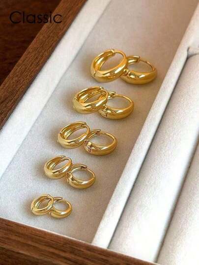 Western Jewelry Anckle Bracelet5 Pairs Minimalist Luxury Casual Copper Hoop Earrings, Geometric Design, Versatile & Elegant Women Earrings Setjewelry Woman Beach Accsesories