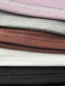 5Pcs Solid Ribbed Knit Long Tank Set, Small Round Neck Waist Slimming Layering Top, Stretch Breathable Figure-Flattering Minimalist Fitness Camisole - Multicolor - View 7