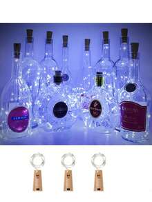 10 piezas Luces de botella de vino con corcho, luces de corcho alimentadas por batería, luces de hadas mini de alambre plateado impermeables, adecuadas para frascos de vidrio, fiestas, bodas, Navidad, días festivos, decoración de bar, decoración de Halloween, decoración de bodas, decoración de habitaciones (blanco frío) - luz blanca - Ver 9