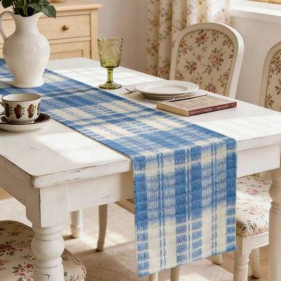 1件装抽象几何圆形图案桌旗，现代艺术条纹装饰桌布，适用于家居、客厅、咖啡桌、长方形餐桌，彩色印花，欧式简约风格桌旗