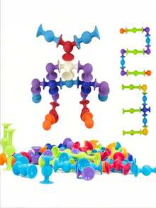 Random Color Suction Cup Toys Set, Including Building Blocks Suction Toys, Stress Relief Toys, Bathroom Toys, Children's Toys, Bath Toys, Parent-Child Interactive Games, Gifts For Boys And Girls, And A Soft Dart Set (Some Items Randomly Shipped) - Multicolor - View 6