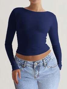 Vaiaye Women's Long Sleeve Sexy Camisole Activewear Top, Suitable For Christmas, New Year, Thanksgiving And Other Occasions - Navy - View 10