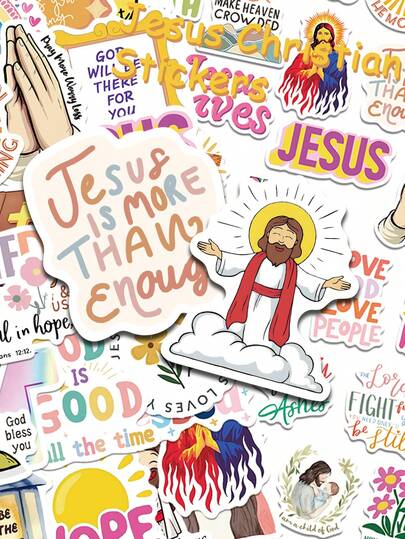 52pcs Cartoon Jesus Christian Stickers Decals For Phone Laptop Scrapbook Luggage Guitar Helmet Graffiti Decoration Stickers Gifts Scrapbook Supplies Stationery Funny Stickers