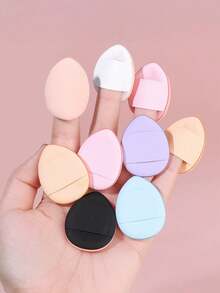 6pcs Multi-Color Mini Fingertip Sponges, Boxed Powder Puff Set, Black Thumb Makeup Sponge, Mini Thumb Sponge With Bottle, Fingertip Sponge Set, Concealer Tool With Packaging - Multicolor - View 6