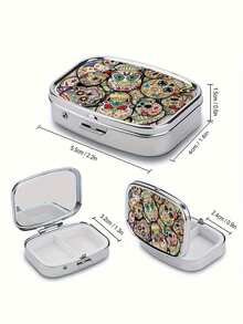 1pc Elegant Animal, Landscape, Portrait Printed Square Pill Box, Dual Grid Pill Case, Mini Portable Compact Pill Box, Travel Portable Pill Box For Pocket Or Wallet, Decorative Jewelry Earring Multi-Function Metal Box - Animal - View 11