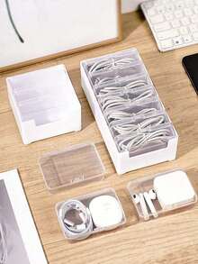 16pcs/11pcs/8pcs/4pcs Plastic Cable Organizer Box, Charger Holder, Desktop Wire Management, Power Cord Storage Rack, Transparent Container, Suitable For Home And Office - Multicolor - View 4