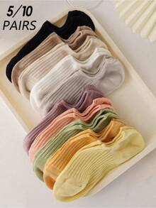5/10双装 女士彩色彩虹/糖果色可爱百搭低帮夏季船袜/踝袜，时尚隐形袜 - 彩色 - 查看 7