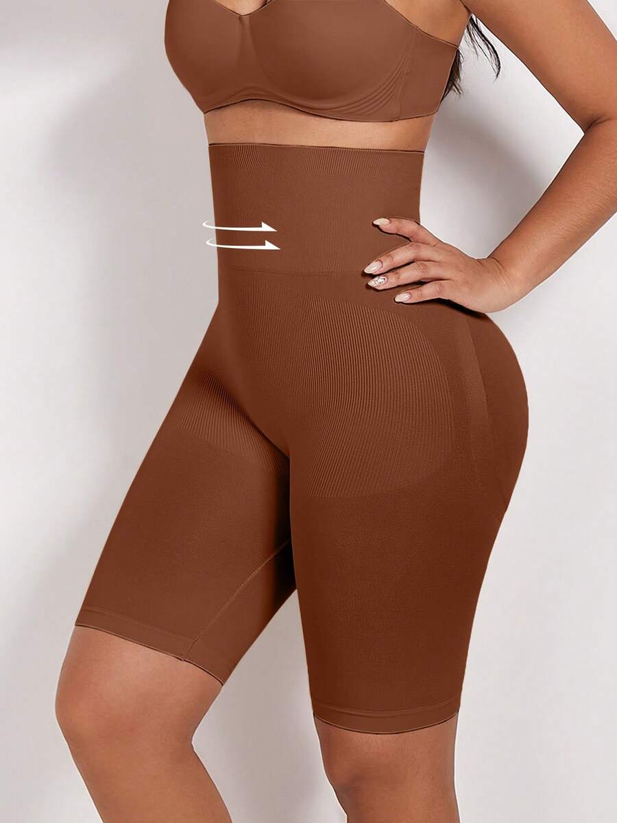 Pantalones cortos moldeadores sin costuras de cintura alta para mujer - Café integral - Ver 1