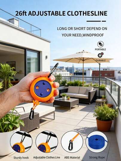 1 حبل غسيل سميك مانع للانزلاق قابل للسحب، للاستخدام الخارجي بدون ثقب، للشرفة والمنزل والسفر، حبل تجفيف محمول، مصنوع من مواد سميكة قوية ومتينة، مانع للانزلاق ومقاوم للرياح، قابل للتعديل الطول، تركيب بدون ثقب، مناسب للشرفة والفناء والسفر والفندق والسكن الجامعي والتخييم والرحلات العمل. ضروريات التجفيف، بضائع منزلية، أداة عملية للخارج، مناسب كهدية لعيد الأب وعيد الأم وهدية للأصدقاء والحبيب/الحبيبة والعائلة والمعلمين.