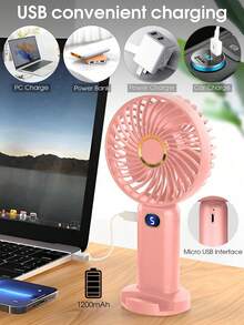Ventilador portátil 3 em 1 de 1200mAh, ventilador de resfriamento para ambientes externos, ventilador portátil silencioso, ventilador portátil recarregável, 5 velocidades de vento, indicador de bateria em tempo real, ventilador dobrável recarregável via USB, ventilador pessoal silencioso - Multicolorido - Ver 4