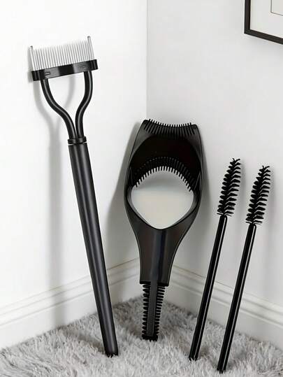 4pcs Eyelash Products - Eyelash Mascara Comb And Foldable Stainless Steel Eyelash Comb, Create Natural Lashes, Prevent Mascara Clogging. Black Color, Practical Makeup Eyelash Brush Applicator Assistant Guide Card Tool, Beauty Makeup Eyelash Separator Comb, Plastic Lash Protector Guide Template, Suitable For Women And Girls,Giveaways,Travel,Cheap Stuff,Travel Essential