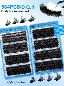 Bộ 472/584/616 sợi mi giả D Curl dạng chùm riêng lẻ kèm keo dán và chất kết dính, nhíp, cọ trang điểm, thân thiện với người mới bắt đầu, hộp mi giả dung lượng lớn phù hợp với nhiều kiểu trang điểm khác nhau, mi giả dày và bền lâu, quà tặng dành cho phái nữ. Bộ trang điểm chuyên nghiệp giúp bạn có đôi mắt đẹp. - Màu xanh Bạc hà - Xem 7