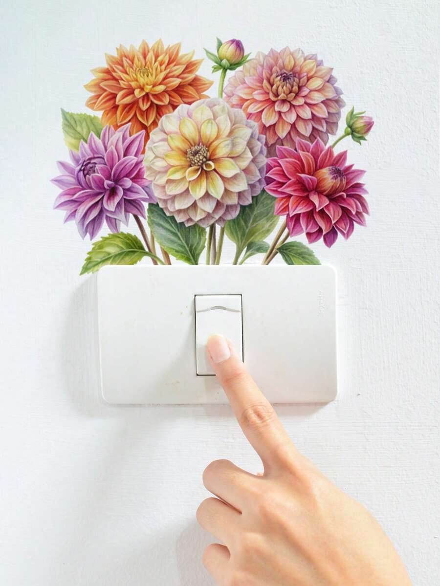 9.25inch X 12.8inch, 1pc SupSticker Fresh Spring Floral & Butterfly Pattern Switch Decorative Sticker, Vinyl/PVC Self-Adhesive Removable, Suitable For Decorating Switches In Living Room, Bedroom, Kitchen, Bathroom, Classroom, Dorm Wall - 1PC - View 1