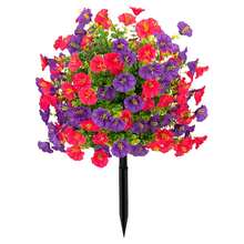 1个仿真花卉花园插杆,户外装饰 - 耐用塑料花插杆,适用于庭院和草坪,不易褪色,四季皆宜的装饰 - 玫紅+紫色 - 查看 2