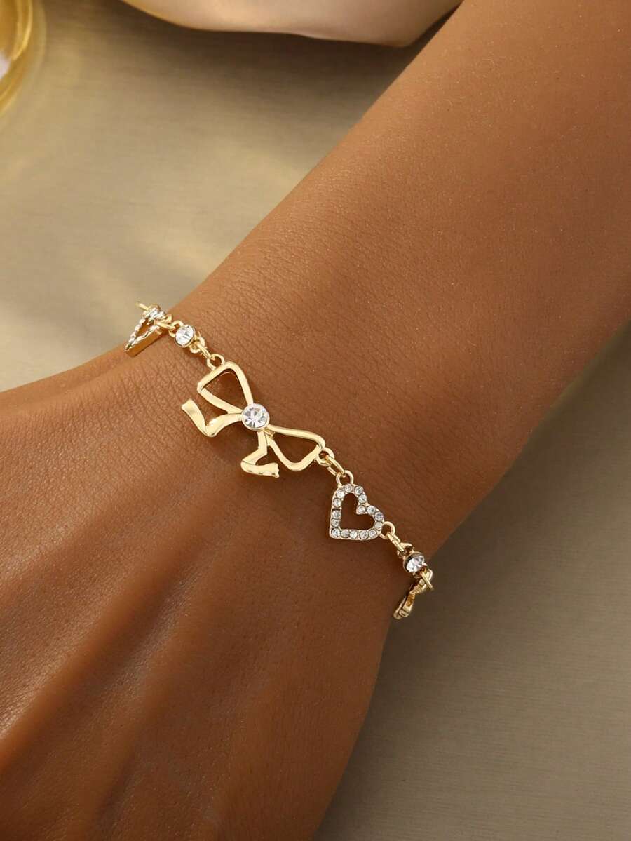 1pc Luxury Bow Heart-Shaped Bracelet, Suitable For Women To Wear To Parties And Outings - Butterfly - View 1