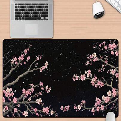 超大号 XXXL 超光滑游戏鼠标垫，可水洗防水防滑锁边，尺寸 39.37 英寸 x 19.69 英寸，防滑橡胶底布表面，黑色日式樱花图案，超大 3XL 鼠标垫，适用于游戏、办公、笔记本电脑，兼容有线和无线鼠标，母亲节理想礼物