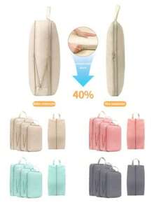 4件套旅行压缩收纳袋套装，轻便旅行行李整理袋，带鞋袋，可扩展收纳袋，节省空间旅行必备品，旅行包，圣诞礼物，节日必备品，旅行必备，节日配件，圣诞节，个性化礼物 - 彩色 - 查看 2