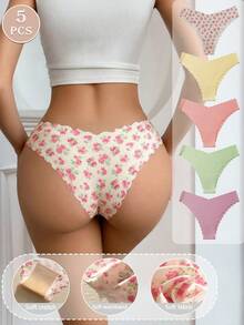 5pcs Women Briefs Seamless Comfortable Soft Fabric Sexy Triangle Panties - Multicolor - View 2