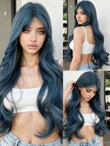 26 Inch 4*1 Lace Navy Blue Synthetic Wig, Long Curly Hair, Suitable For Everyday Wear, Parties, Cosplay, Gothic Style, Halloween, Etc. (Please Pay Attention To Wearing And Maintenance Methods) - Navy Blue - View 10