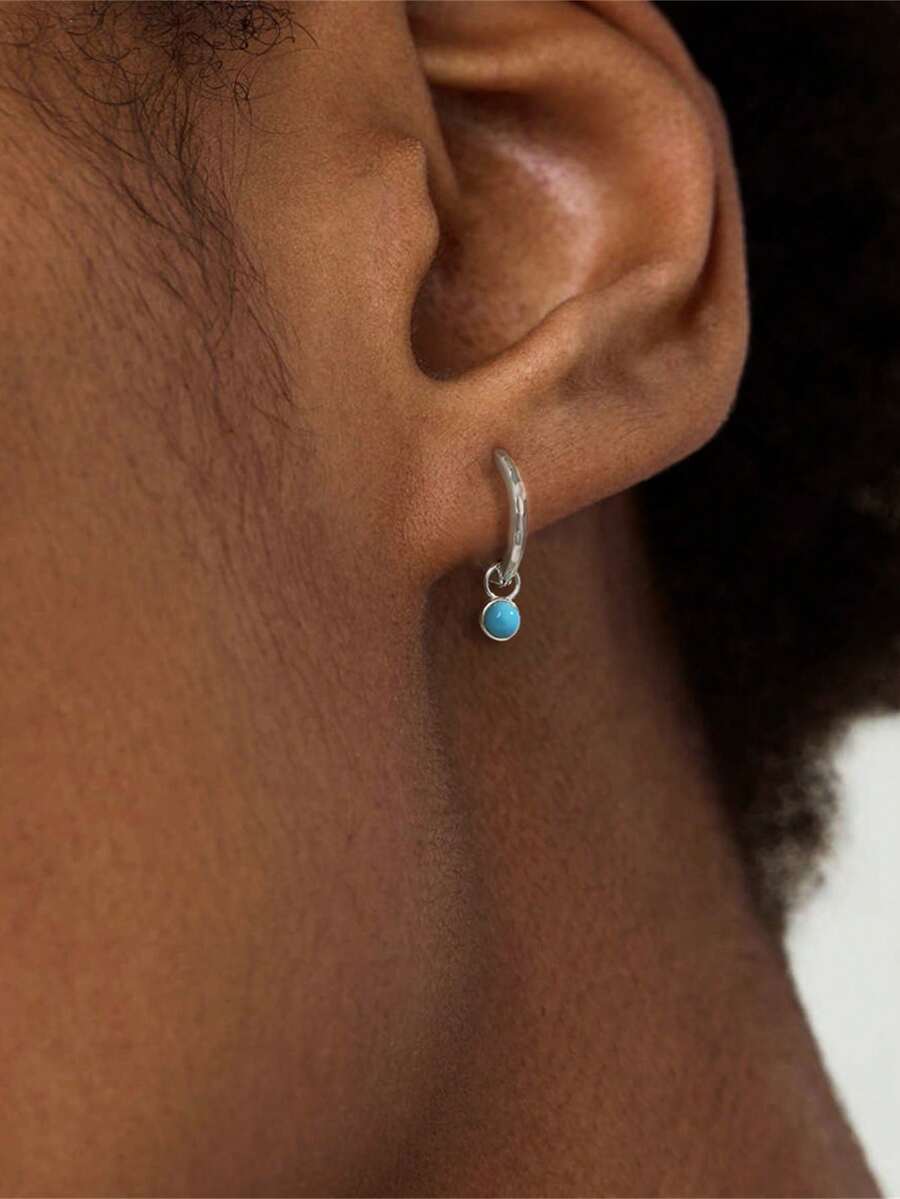 EleRunis 1对925纯银绿松石耳钉，耳骨穿孔耳廓耳环，适合女性日常佩戴，也适合婚礼、派对、订婚、周年纪念、情人节等场合。 - 銀色 - 查看 1